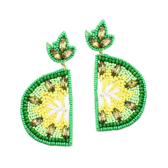 Tigerstars Embroidery Beaded Lime Earrings - Picture 1 of 2